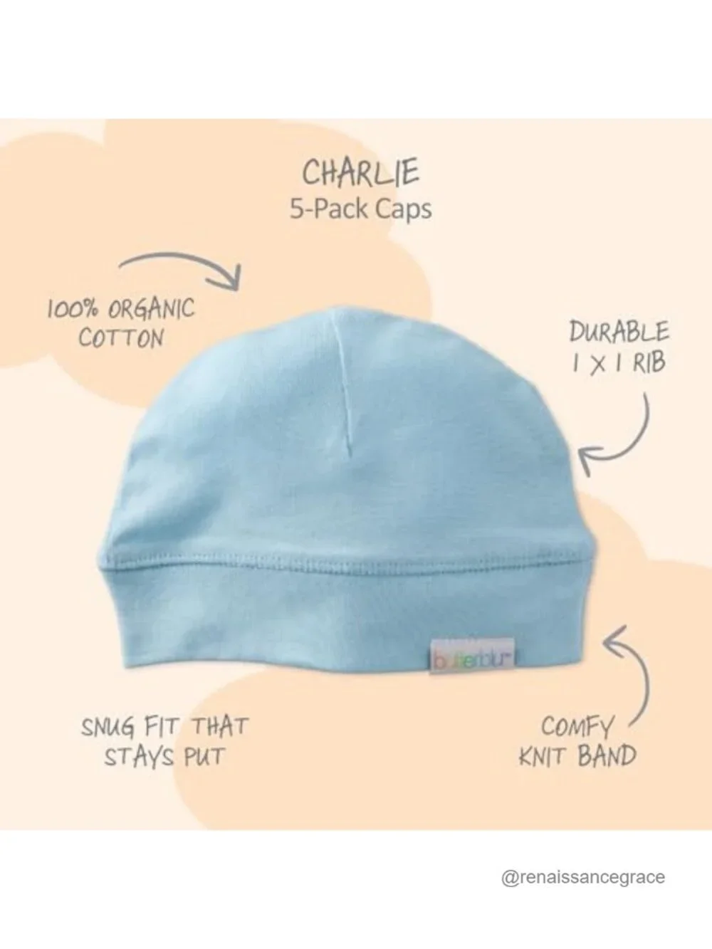 5-Pack 100% Organic Cotton Baby Beanie Hats Newborn Infant Winter Caps